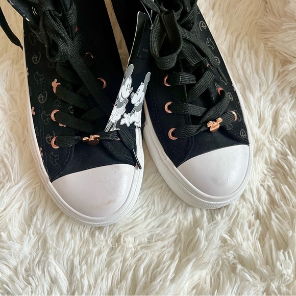 Disney Mickey Mouse Sneakers High Top Rose Gold Pink Black Size 9 Primark Colab - Picture 8 of 9